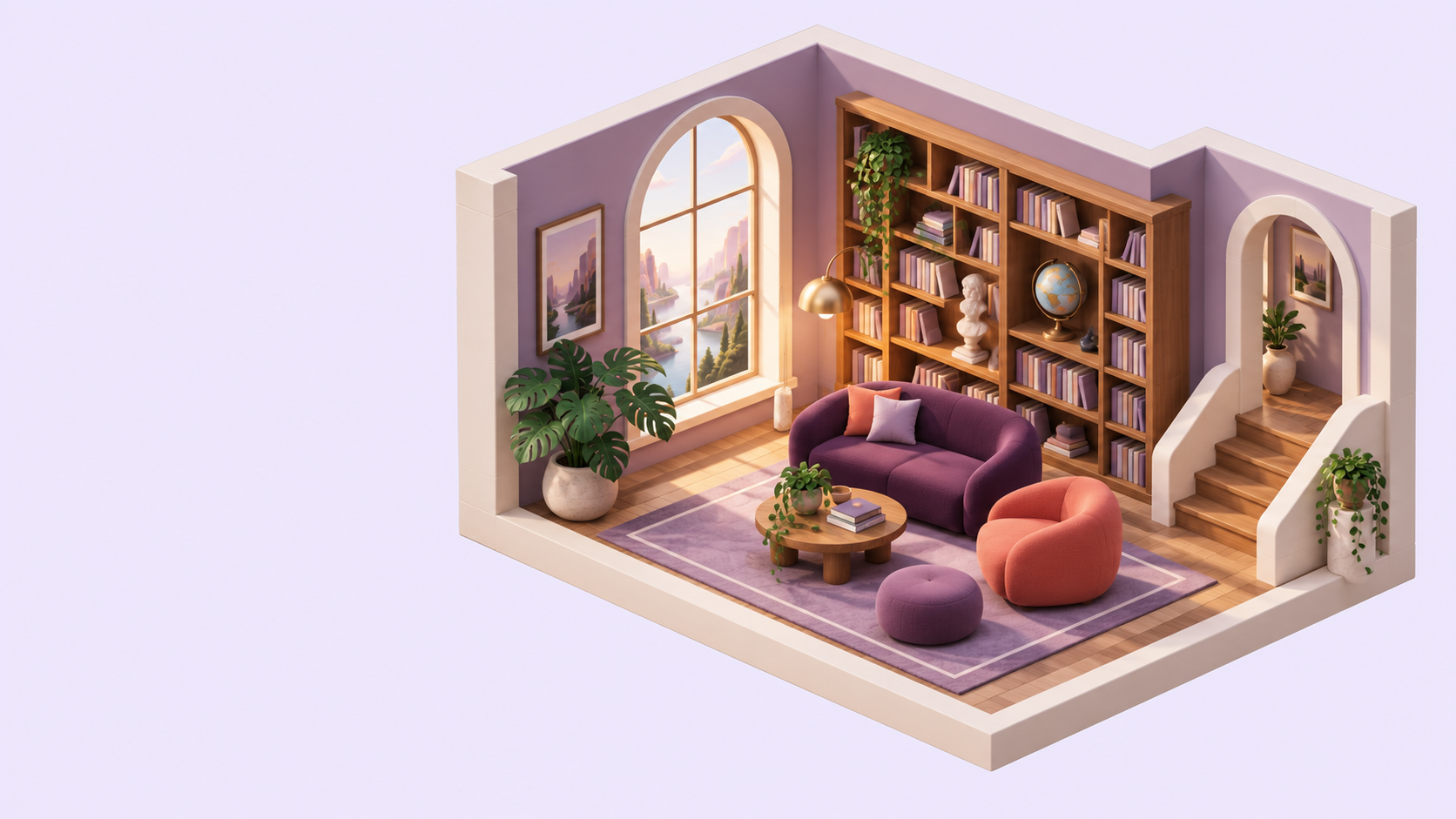 A peaceful illustrated library with memorable objects